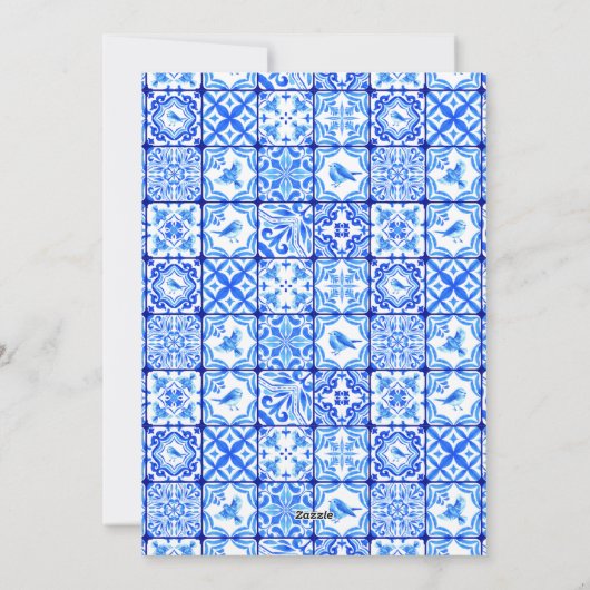 Waterverf Grieks Eiland Floral Tegel Dank u kaart (Achterkant)