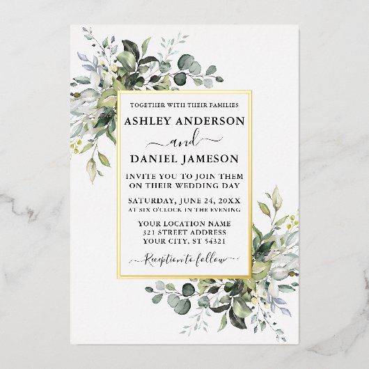 Waterverf Grieks Elegant Gold Folie Uitnodiging (Voorkant)