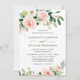 Waterverf Grieks huwelijk met blush roze bloemen Kaart