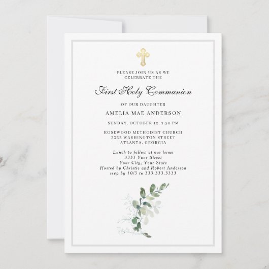 Waterverf Grieks kruis Eerste Heilige Communie Kaart (Voorkant)