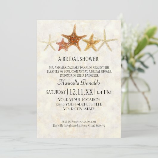 Waterverf Grieks SleutelpatroonStarfish Beach Wedd Kaart (Staand voorkant)