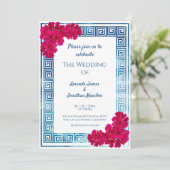 Waterverf griekse elegantie + roze bloemenbruiloft kaart (Staand voorkant)