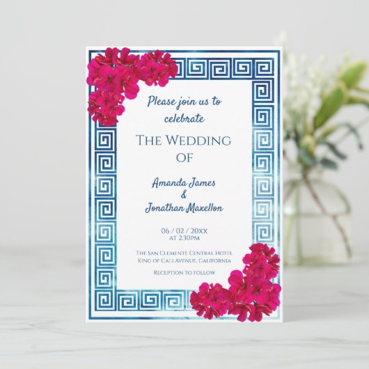 Waterverf griekse elegantie + roze bloemenbruiloft kaart (Staand voorkant)