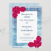 Waterverf griekse elegantie + roze bloemenbruiloft kaart (Voorkant / Achterkant)