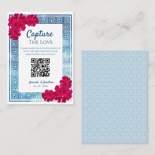 Waterverf griekse elegantie + roze foto delen informatiekaartje (Voorkant / Achterkant)