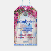 Waterverf Griekse Italiaanse Roze Bloemen Blauwe T Cadeaulabel (Voorkant)