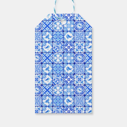 Waterverf Griekse Italiaanse Roze Bloemen Blauwe T Cadeaulabel (Achterkant)