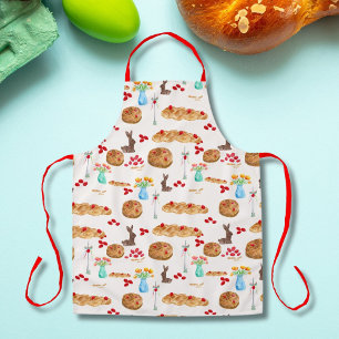 Waterverf Griekse paasvoeding en rode eieren Schort