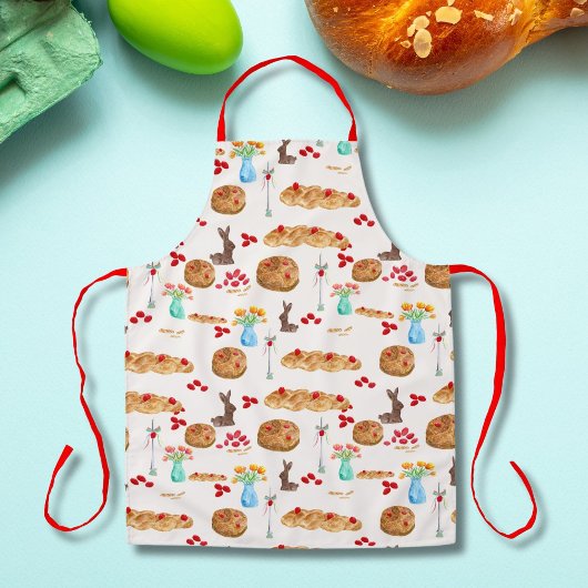 Waterverf Griekse paasvoeding en rode eieren Schort