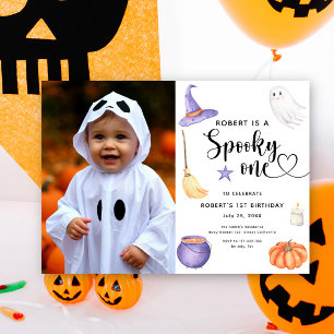 Waterverf Griezelige Eén Halloween 1e Verjaardag Kaart