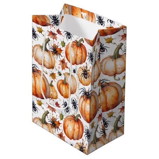Waterverf Griezelige Pompoen & Spin Pattern Medium Cadeauzakje (Voorkant Gekanteld)