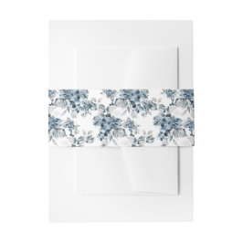 Waterverf Grijs en Blauw Bloemen Patroon Bruiloft Uitnodigingen Wikkel