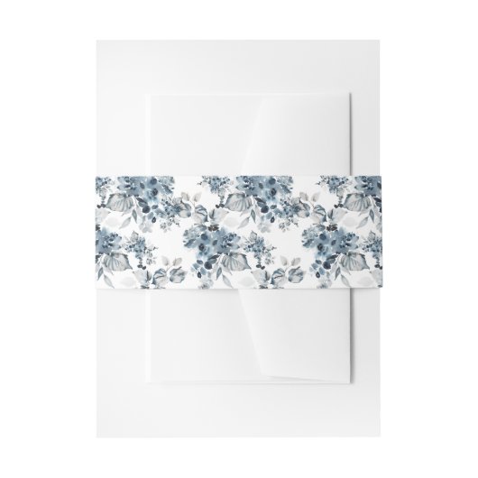 Waterverf Grijs en Blauw Bloemen Patroon Bruiloft Uitnodigingen Wikkel (Voorkant Voorbeeld)