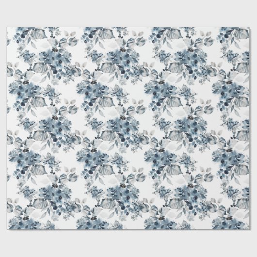 Waterverf Grijs en Blauw Bloemen Patroon Vakantie Cadeaupapier (Vlak)