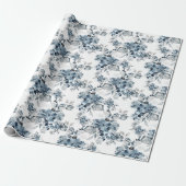 Waterverf Grijs en Blauw Bloemen Patroon Vakantie Cadeaupapier (Uitgerold)