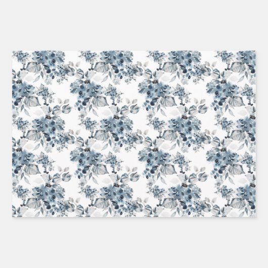 Waterverf Grijs en Blauw Bloemen Patroon Vakantie Inpakpapier Vel (Voorkant 3)
