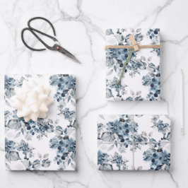 Waterverf Grijs en Blauw Bloemen Patroon Vakantie Inpakpapier Vel
