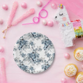 Waterverf Grijs en Blauw Bloemen Patroon Vakantie Papieren Bordje (Feest)
