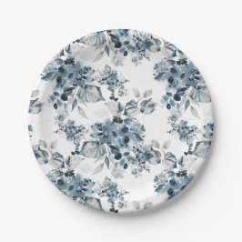 Waterverf Grijs en Blauw Bloemen Patroon Vakantie Papieren Bordje