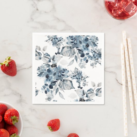 Waterverf Grijs en Blauw Bloemmotief Servet (Insitu)
