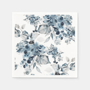 Waterverf grijs en blauw bloempatroon servet