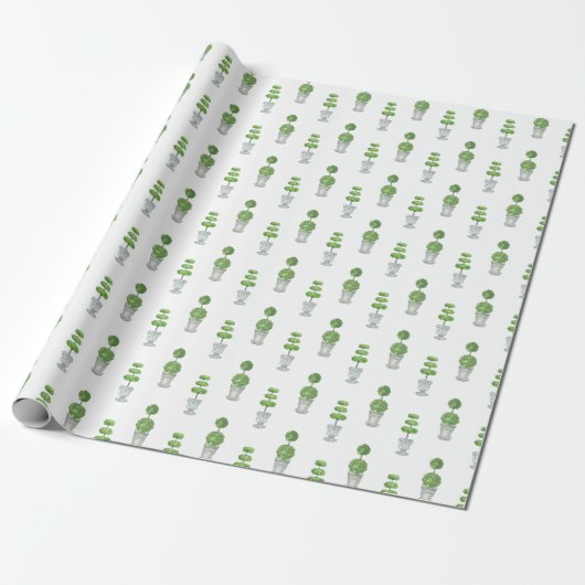 Waterverf grijs en groen topiary cadeaupapier (Uitgerold)