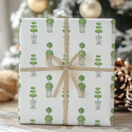 Waterverf grijs en groen topiary cadeaupapier