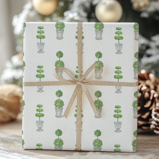 Waterverf grijs en groen topiary cadeaupapier