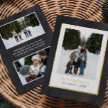 Waterverf Grijs fluweel Lijst 3 Foto's Kerst Folie Feestdagenkaart<br><div class="desc">Vier het seizoen in stijl met deze fraaie kerstkaart met een rijke, grijze fluwelen tint en subtiele korrelige textuur, geaccentueerd met echte gouden folie voor een vleugje luxe. Het ontwerp aan de voorkant toont een schoon, wit lijst dat uw beste foto van een verticaal gezin of koppel prachtig benadrukt, waardoor...</div>
