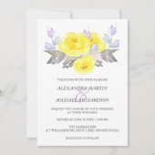  Waterverf Grijs Geel Paarse Rozen Bruiloft Kaart (Voorkant)