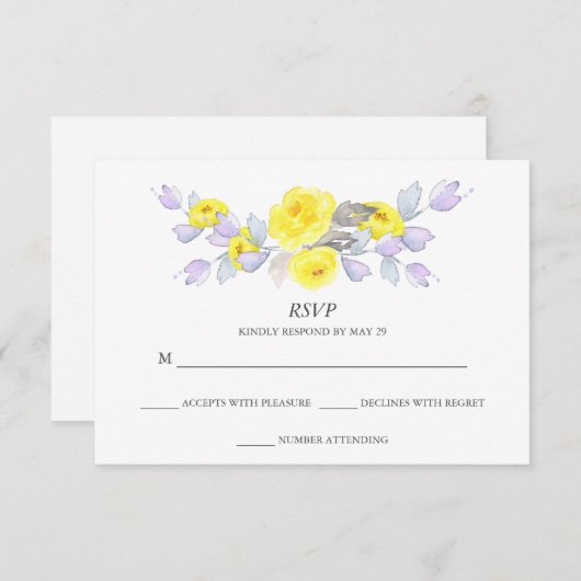  Waterverf Grijs Geel Paarse Rozen RSVP (Voorkant / Achterkant)