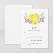 Waterverf Grijs Geel Paarse Rozen Verticale RSVP Kaartje (Voorkant / Achterkant)