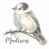 Waterverf Grijs Jay Vogel Natuur Aangepaste naam Sticker (Voorkant)