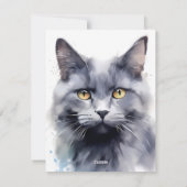 Waterverf grijs kattenportret feestdagenkaart (Achterkant)