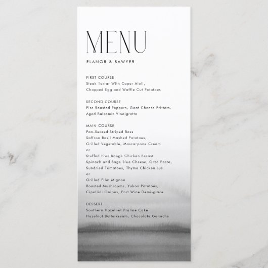 Waterverf grijs ombre moderne bruiloft menu (Voorkant)