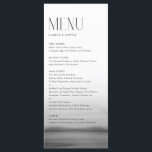 Waterverf grijs ombre moderne bruiloft menu<br><div class="desc">menukaart met waterverf grijs ombre en moderne typografie. Personaliseer door datum en maaltijdkeuze toe te voegen. Deze grijze ombre menukaart is perfect voor bruiloften,  baby showers,  vrijgezellenfeesten,  verjaardagen en meer.</div>