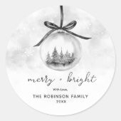 Waterverf grijs Ornament kerst vrolijk helder Ronde Sticker (Voorkant)