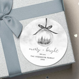 Waterverf grijs Ornament kerst vrolijk helder Ronde Sticker