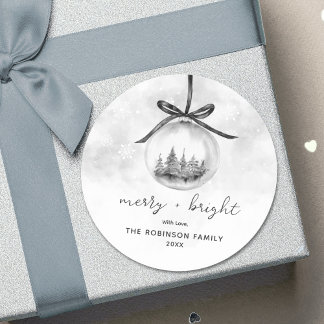 Waterverf grijs Ornament kerst vrolijk helder Ronde Sticker