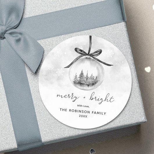 Waterverf grijs Ornament kerst vrolijk helder Ronde Sticker