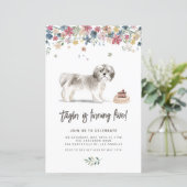 Waterverf grijs shih tzu dog verjaardagsuitnodigin (Staand voorkant)