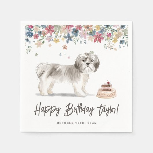 Waterverf Grijs Shih Tzu Verjaardag Servet (Voorkant)