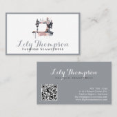 Waterverf Grijs Stoffig Roos Naaimachine QR Code Visitekaartje (Voorkant / Achterkant)