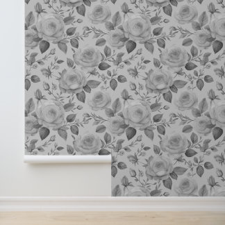 Waterverf Grijs Victoriaans Bloemen Rozen Behang
