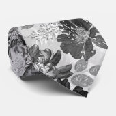 Waterverf grijs, zwart bloempatroon, stropdas (Opgerold)