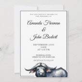 Waterverf Grijs & Zwart Buffalo Westerne bruiloft Kaart (Voorkant)