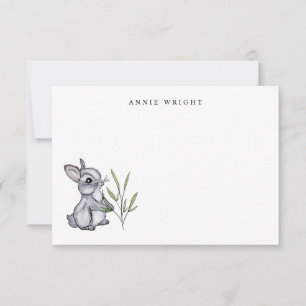 Waterverf Grijze Baby Bunny Persoonlijk Stationery Notitiekaartje
