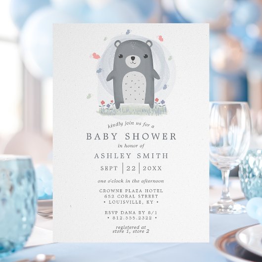 Waterverf Grijze Beer Eenvoudige boys Baby shower Kaart