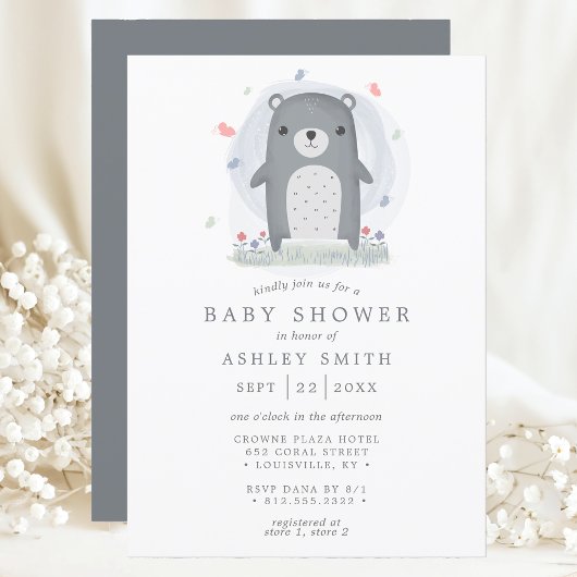 Waterverf Grijze Beer Eenvoudige boys Baby shower Kaart