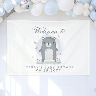 Waterverf Grijze Beer Jongen Baby shower Spandoek